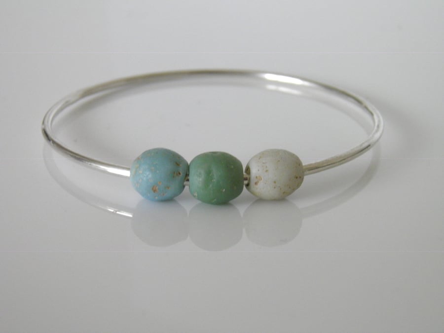 Sterling Silver Bangle with Glass Beads