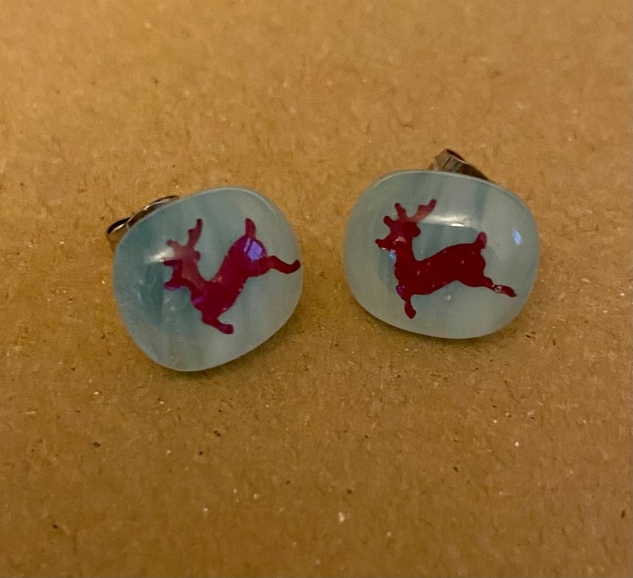 Fused glass reindeer earrings