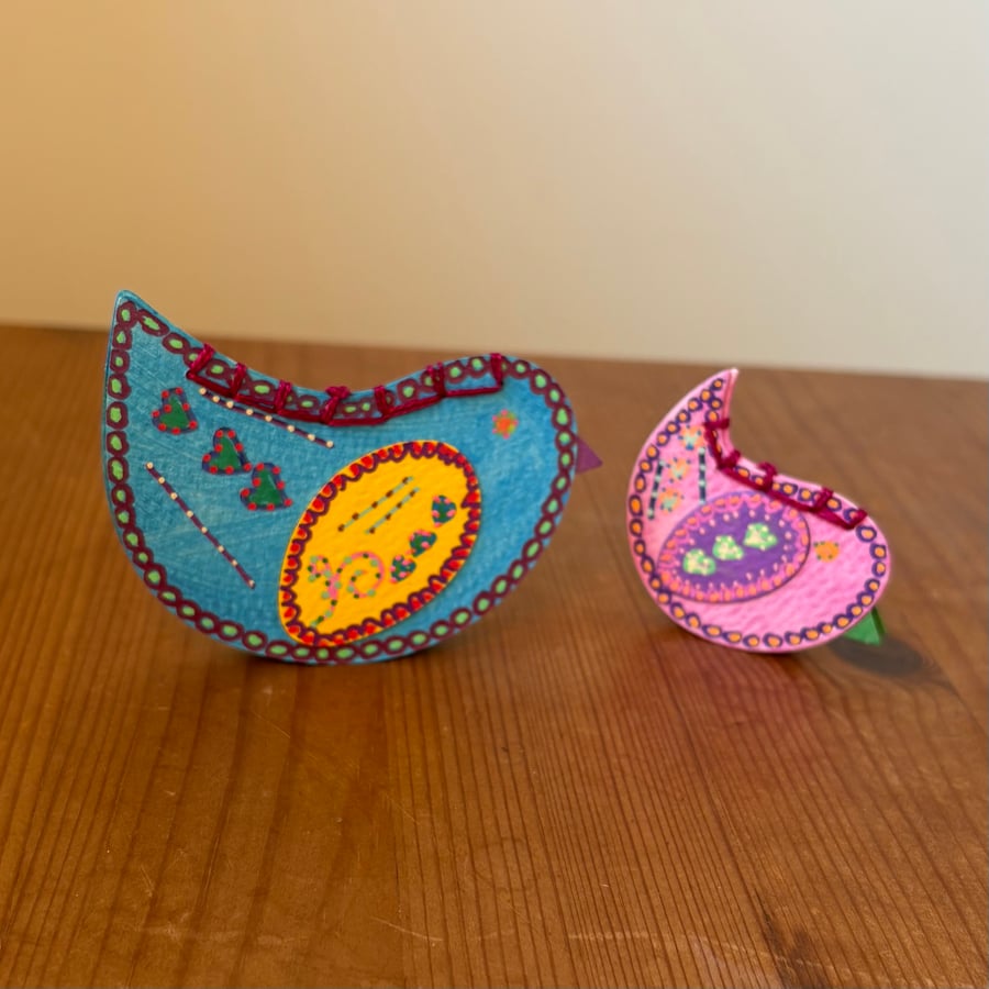 Hand Painted Shelf Decorations - ‘Rocking Love Birds - No.2’