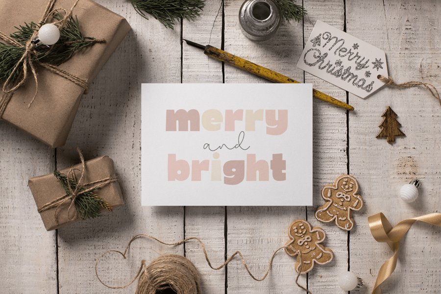 Merry and Bright Boho Style Christmas Card