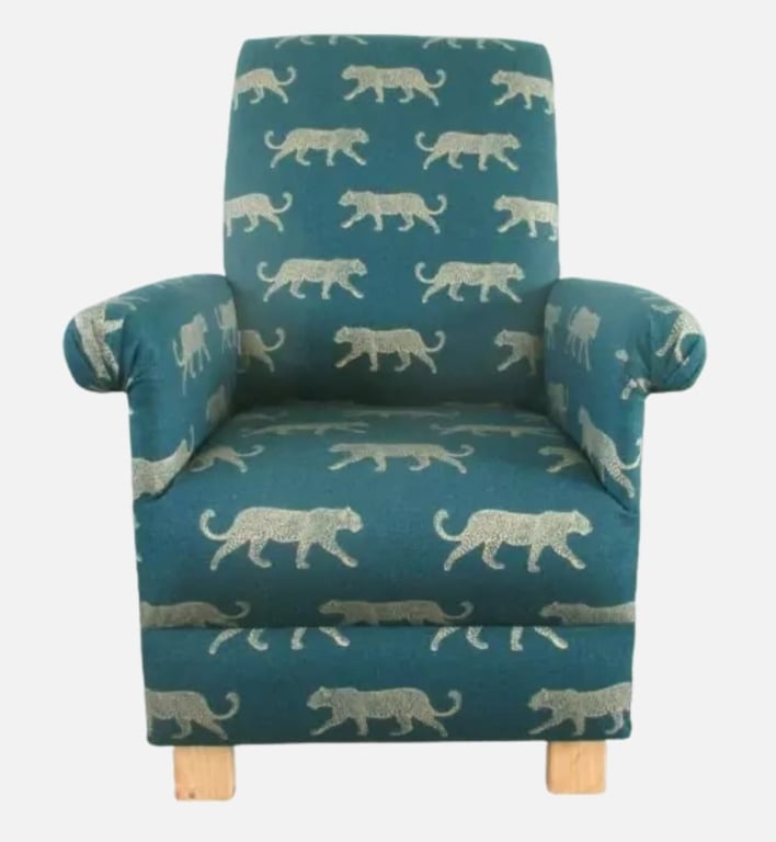 Teal Gold Leopards Armchair Adult Chair Fryetts Green Fabric Cats Safari Animals