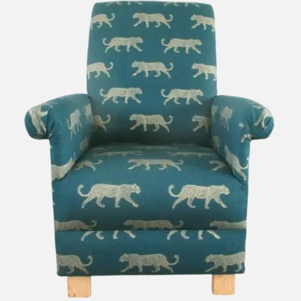 Teal Gold Leopards Armchair Adult Chair Fryetts Green Fabric Cats Safari Animals