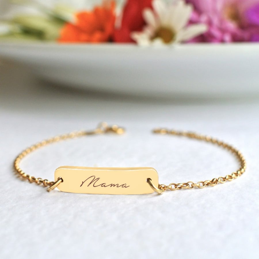 Personalised Gold Little Bar Script Mama Bracelet, Mother's Day gift