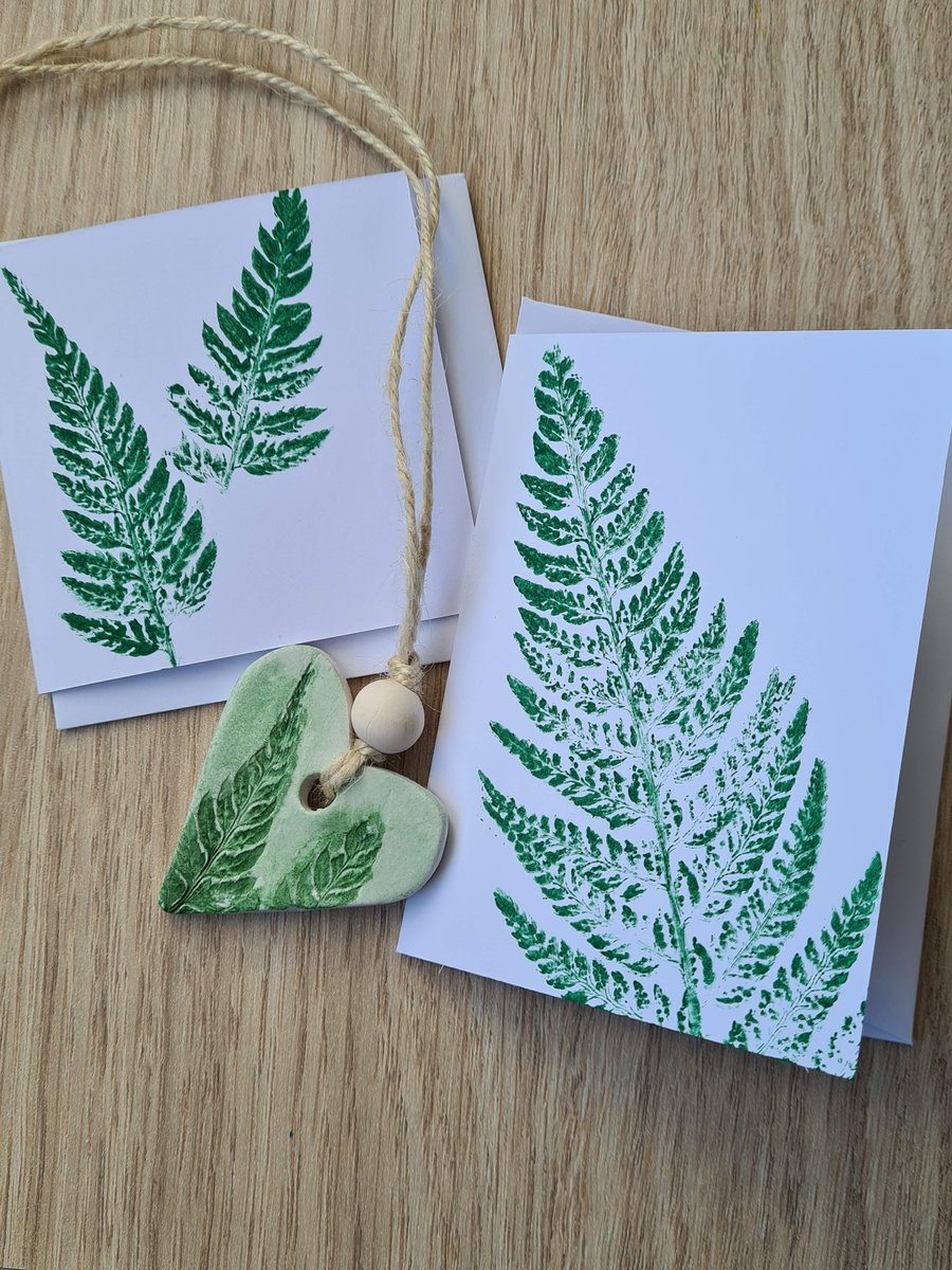 Fern print cards and clay gift tag set free delivery
