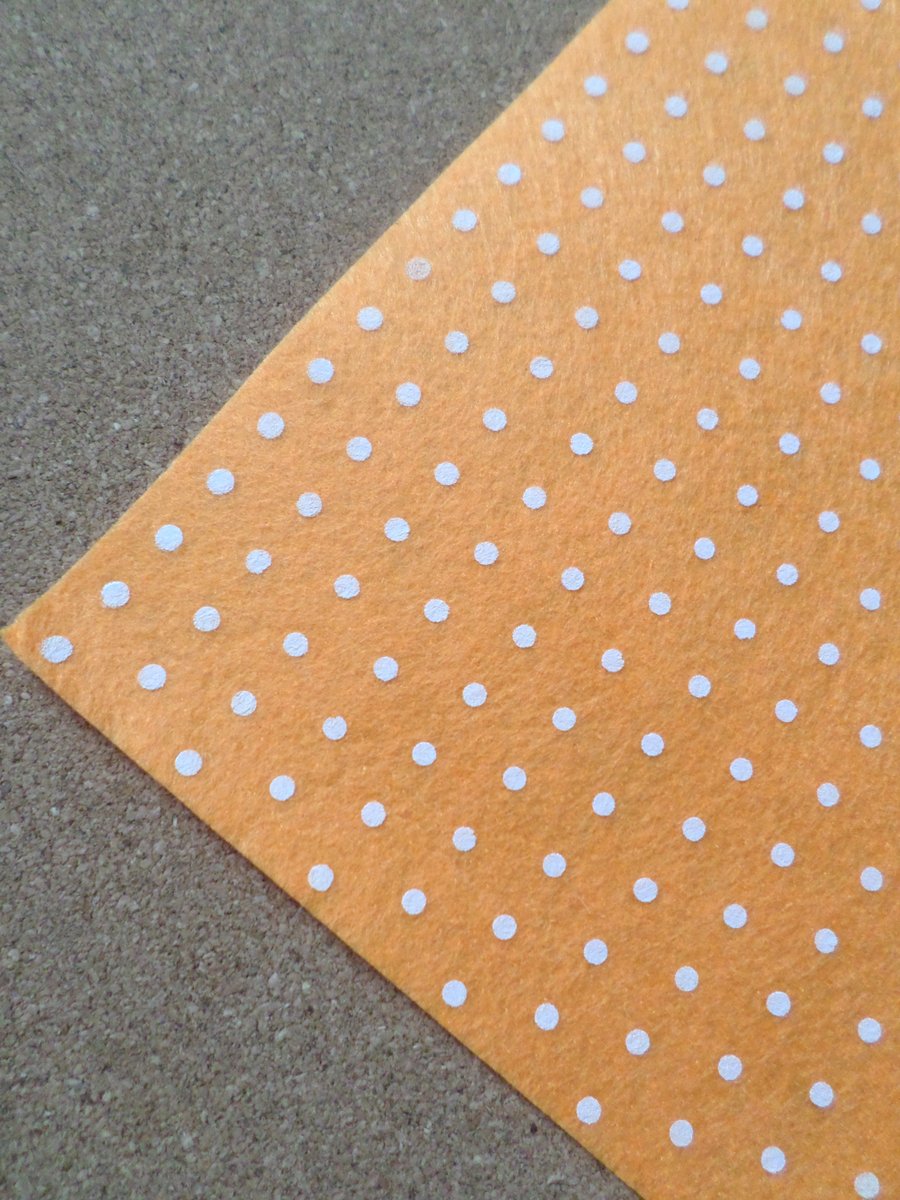 1 x Printed Felt Square - 12" x 12" - Polka Dot - Neon Orange