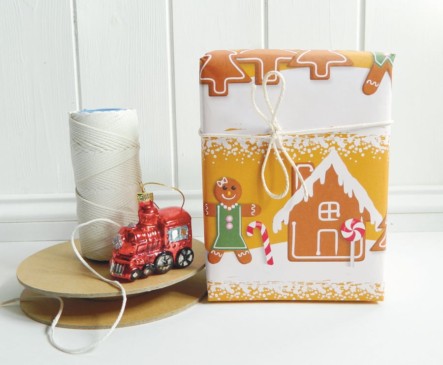 Gingerbread Man Christmas Gift Wrap - Eco Friendly, Compostable Paper