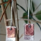 Silver and copper drop earrings, hammered silver jewellery, unique quirky silver