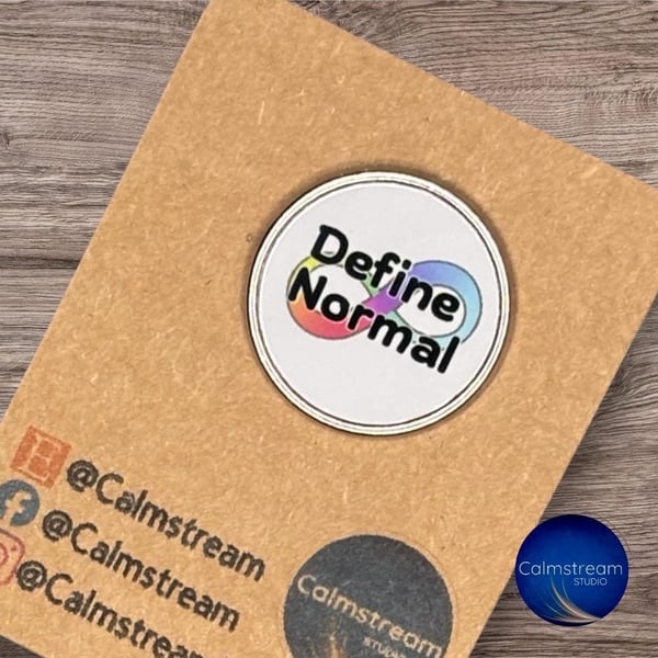 Define Normal Button Badge Neurodiversity Pride Rainbow Infinity 25mm Stainless 