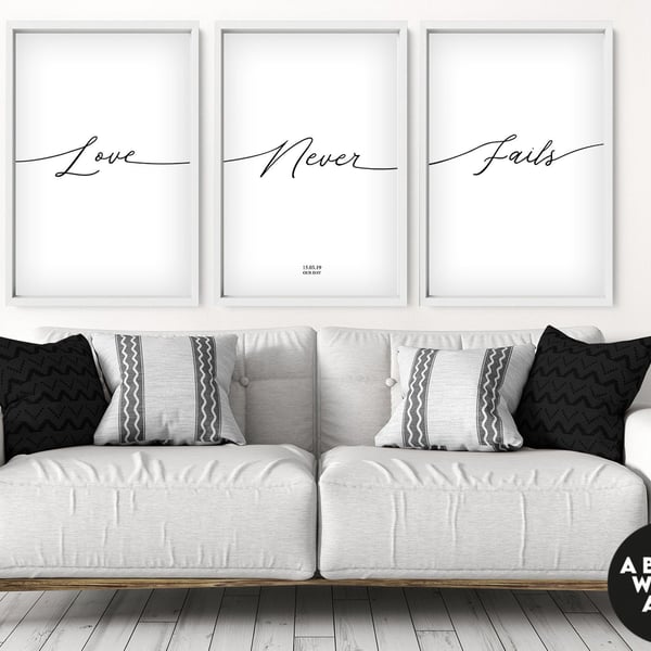Love Never Fails Print , Male and Female Prints, Above Bed Decor, Our First Home