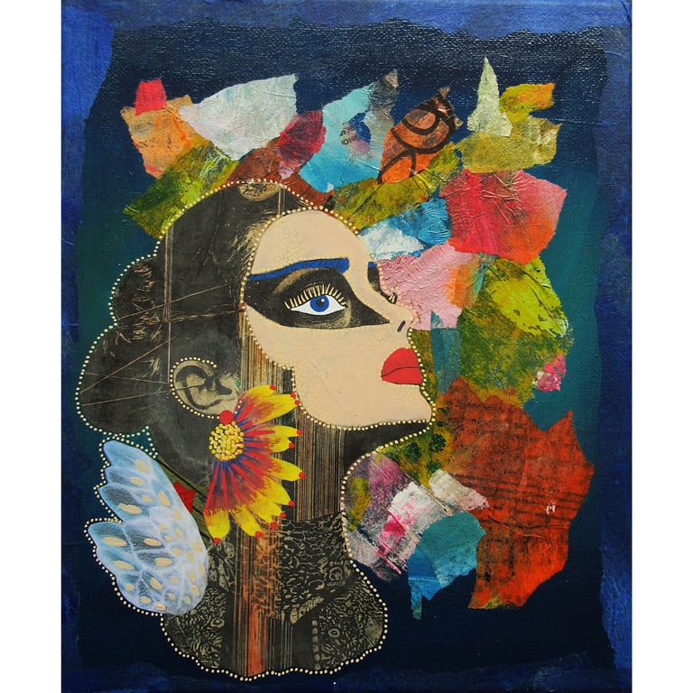 Female Portrait Painting Abstract Surreal Feminist Mixed Media Wall Decor