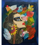 Female Portrait Painting Abstract Surreal Feminist Mixed Media Wall Decor