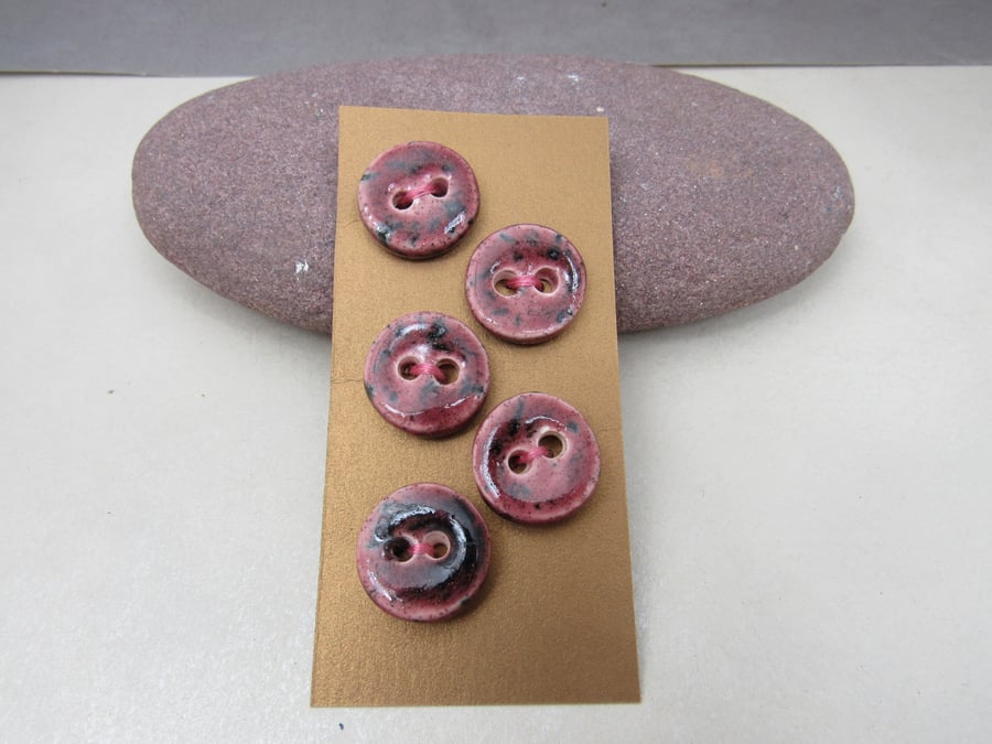 5 Small Round Speckled Rose Ceramic Buttons