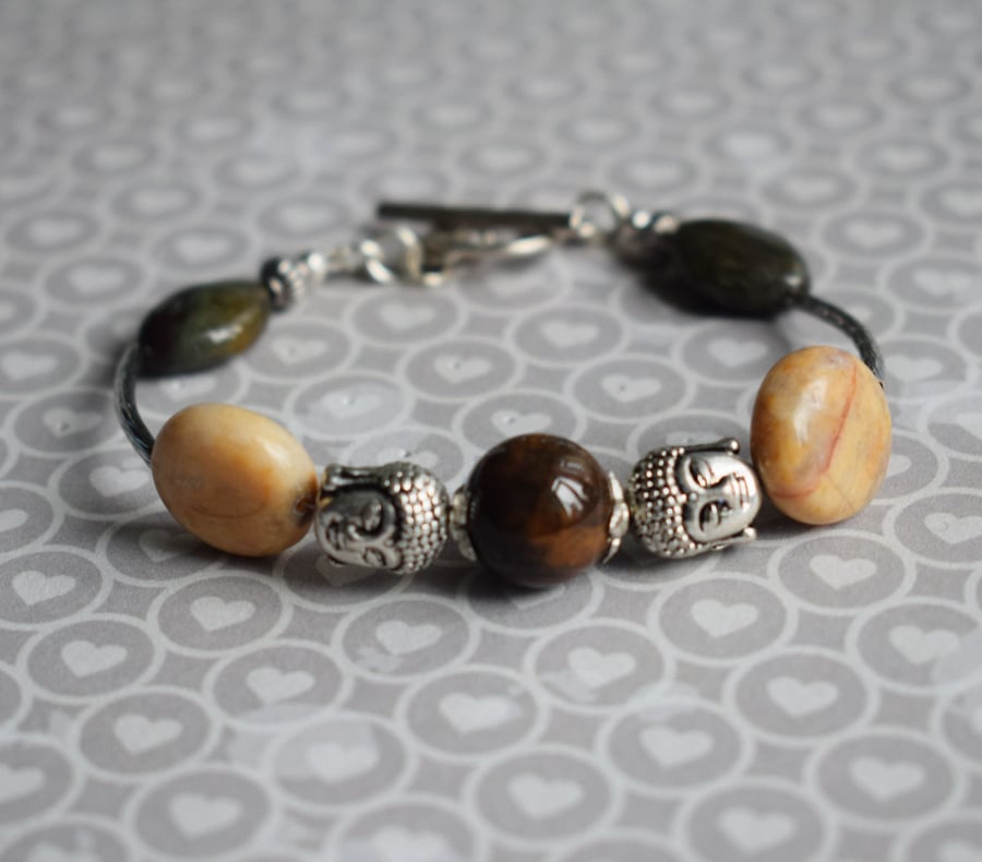 Buddha Bracelet with Indian Agate and Sunstone