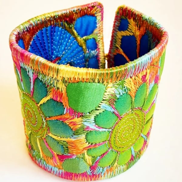 Cuff - Fabric Bracelet with Free Machine Embroidery 