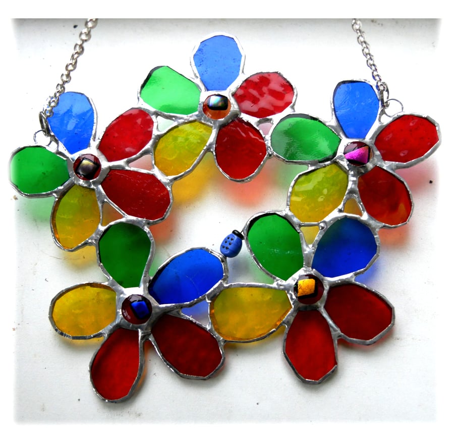 sold 251127 t Rainbow Floral Wreath Stained Glass Suncatcher Handmade Flower
