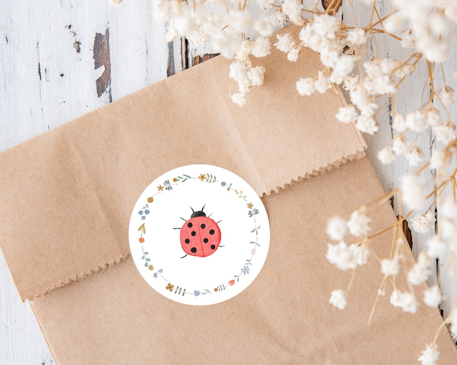 Ladybird Round Stickers sheet, envelope seals, gift stickers, 24 pcs