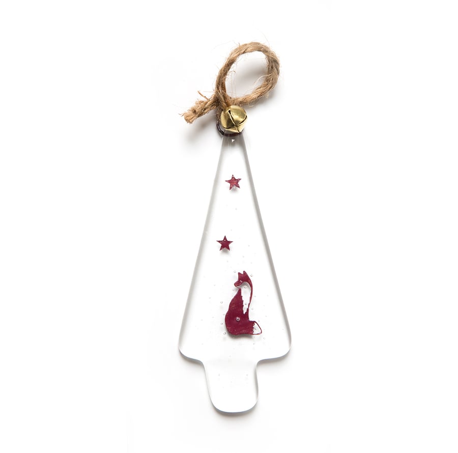 Fox Fused Glass Christmas Tree, wall art, window hanging, ornament