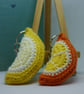 Crochet lemon and orange keyring pair