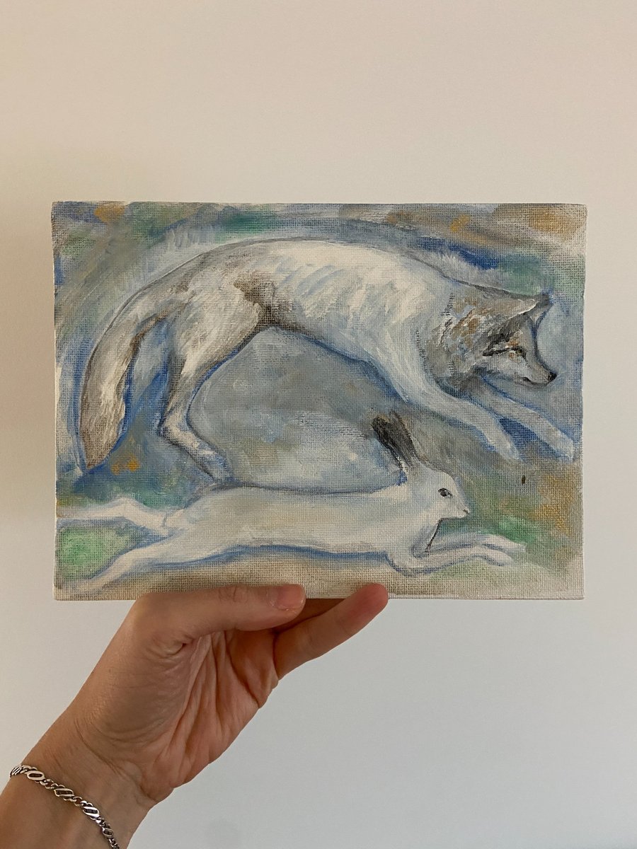 Wolf And Snowy Hare Painting