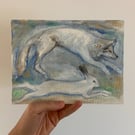 Wolf And Snowy Hare Painting