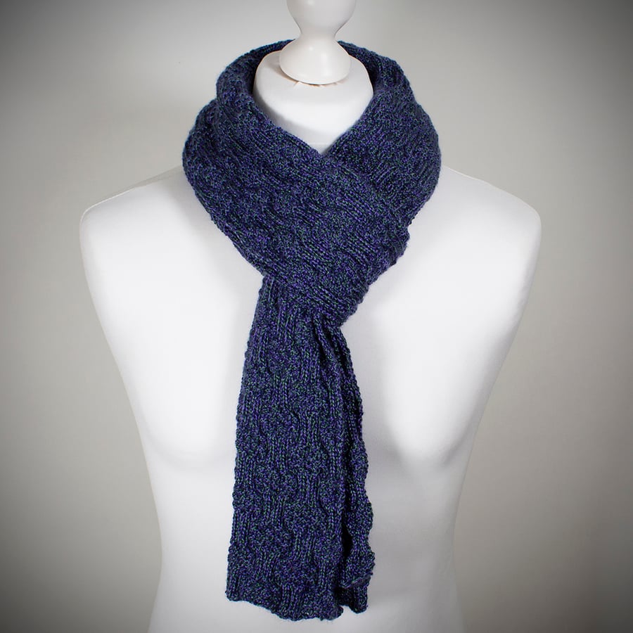 Textured Knit Scarf in Purple and Green Twist