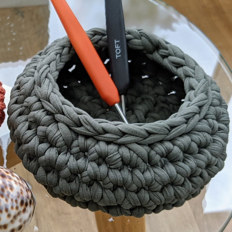 Small crochet bowl, trinket pot, home decor, new home gift, recycled yarn