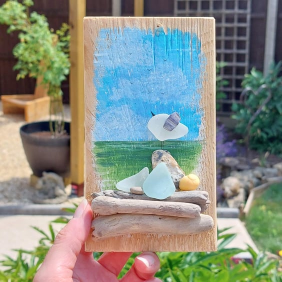 Handmade Sea Glass Seagull Wall Art, Coastal Décor, One-off Seaside Keepsake