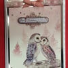 Christmas Card Merry Christmas To You Both Cute Owls 3D Luxury Handmade