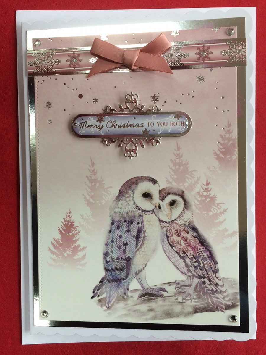 Christmas Card Merry Christmas To You Both Cute Owls 3D Luxury Handmade