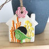 Small Ceramic bird house decoration Pottery bird house 
