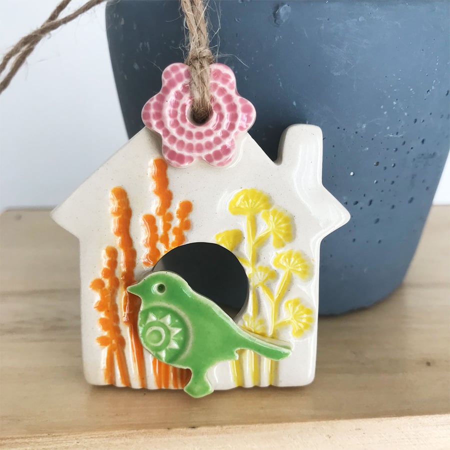 Small Ceramic bird house decoration Pottery bird house 