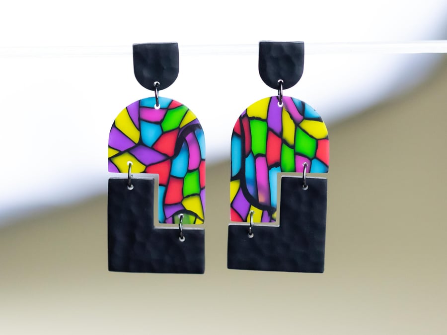Stained Glass Statement Earrings (Translucent earrings, Mosaic earrings)