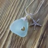 Genuine sea glass heart pendant