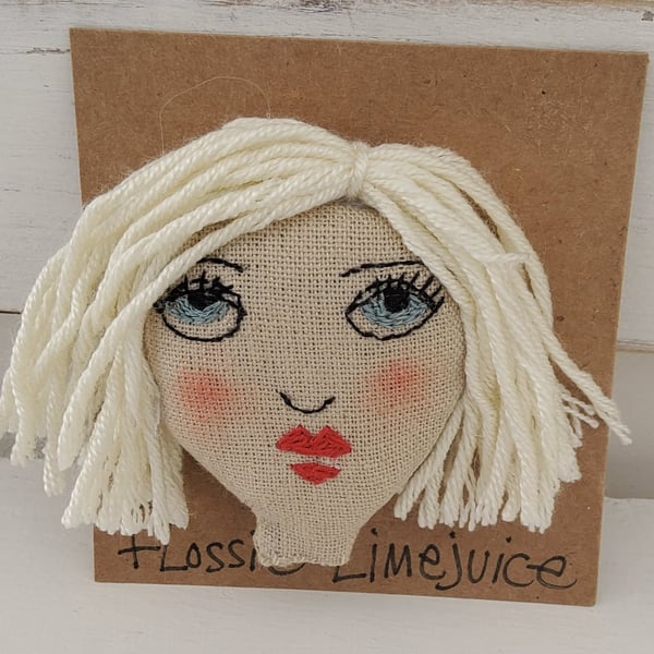 Linen embroidered lady brooch