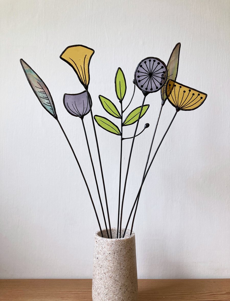 Stained Glass Wild Flowers, Everlasting Bouquet, Flower Arrangement