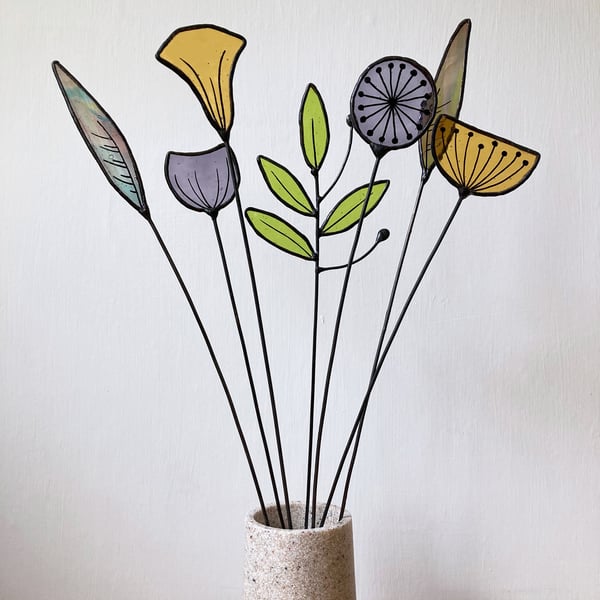 Stained Glass Wild Flowers, Everlasting Bouquet, Flower Arrangement
