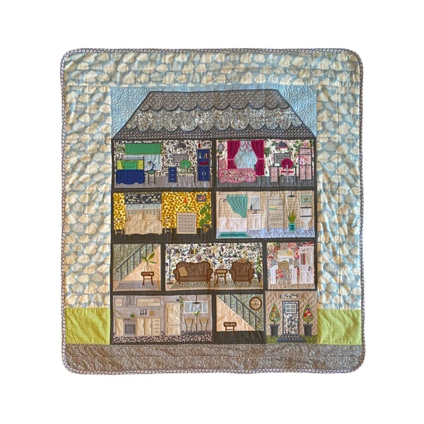 Patchwork Play Quilt. Embroidered floor play mat. House play quilt