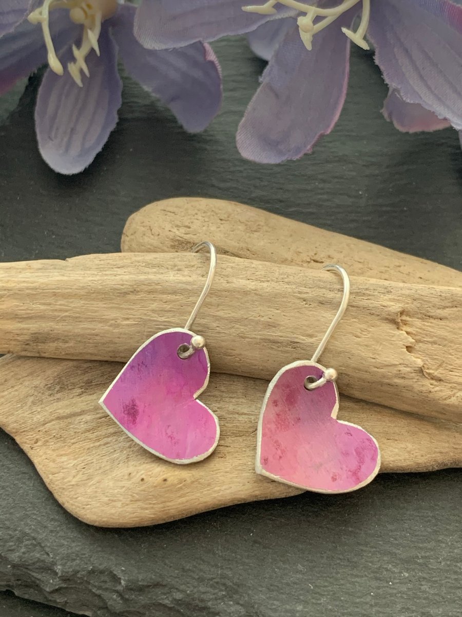 Water colour collection - hand painted aluminium heart earrings 