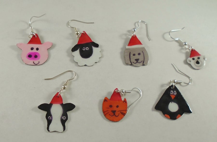 Aluminium Novelty Week of Christmas Earrings Animal Set 1