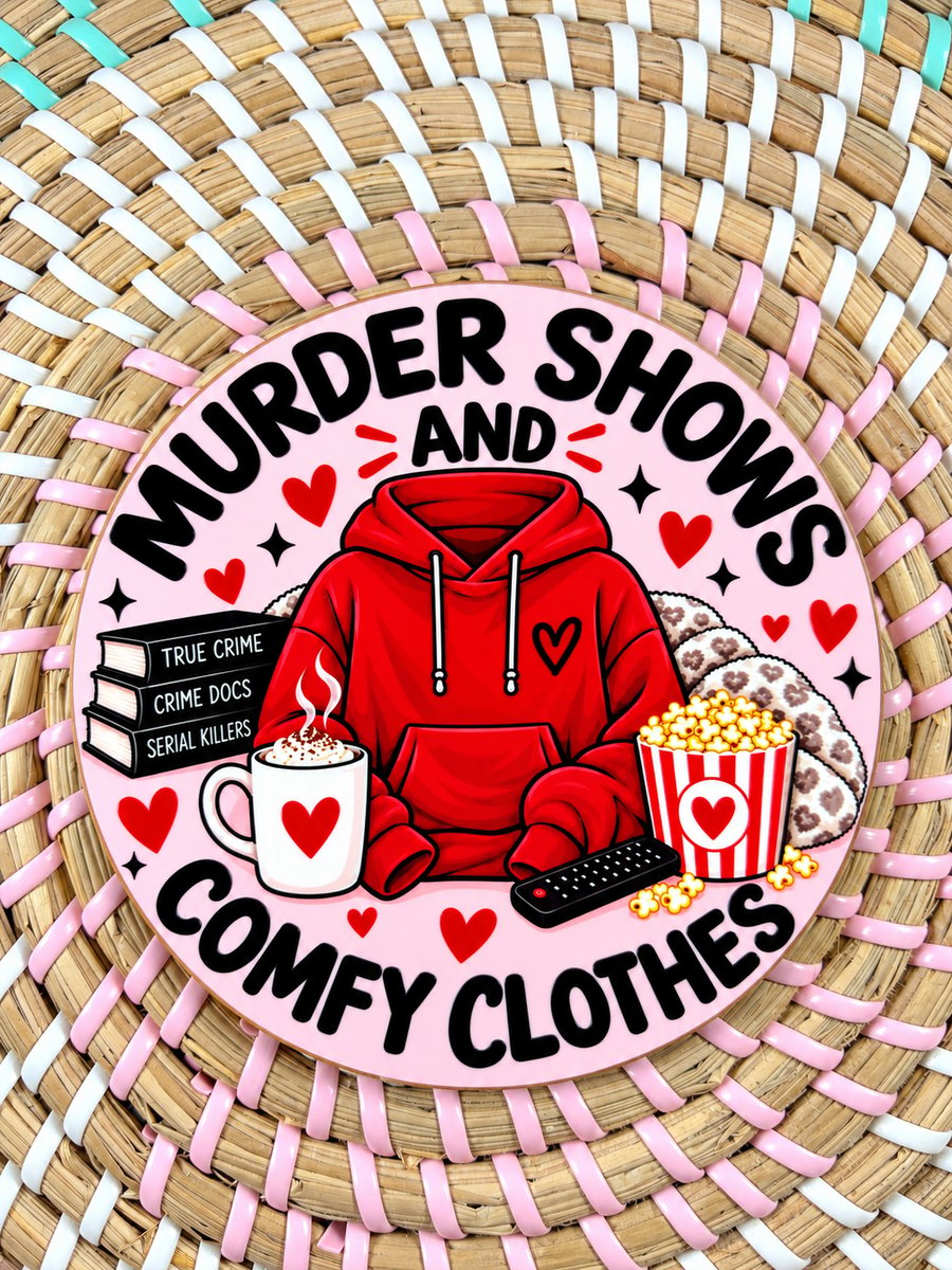 Murder Shows & Comfy Clothes Wooden Coaster – True Crime Lover Gift – Handmade