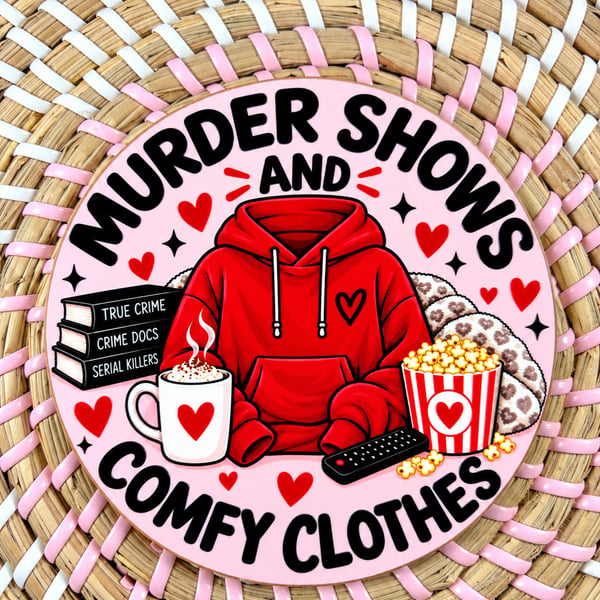 Murder Shows & Comfy Clothes Wooden Coaster – True Crime Lover Gift – Handmade