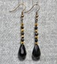 Black and Gold Glass Crystal Dangle Earrings