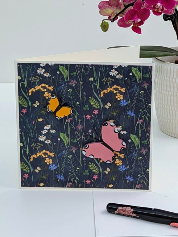 Butterflies handmade any occasion card for her, 3D butterfly embellishments