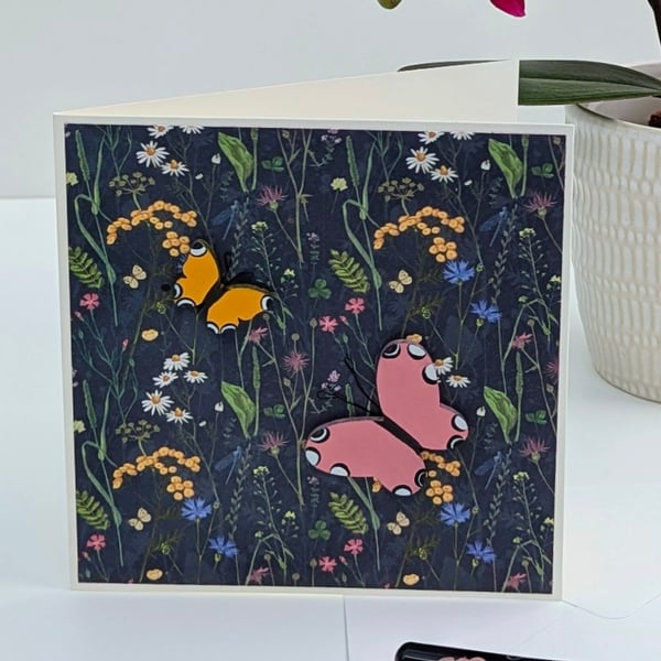 Butterflies handmade any occasion card for her, 3D butterfly embellishments