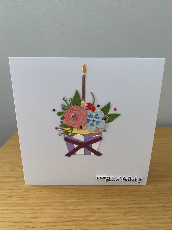 Handmade Cupcake Birthday Card Floral Cupcake & Candle