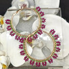Floral Beaded Hoop Earrings  - Handmade Beadwork on Stainless Steel Hoops 