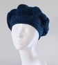 Dark Teal Blue Wool Chunky Slouch Crochet Beret