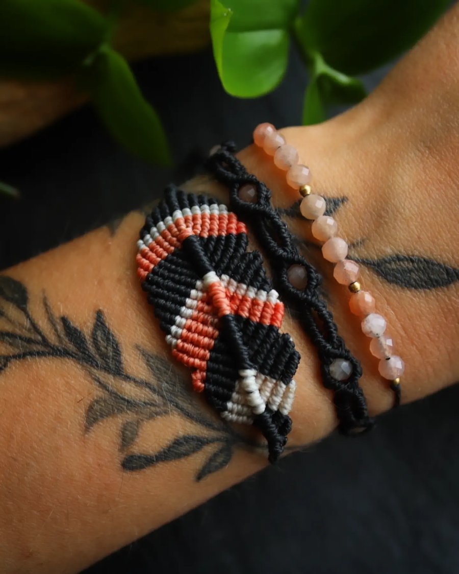 Women's macrame bracelets set of three with sunstone 