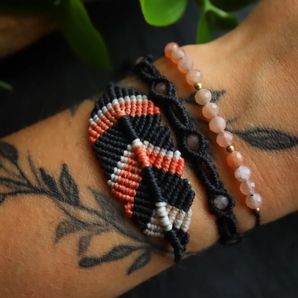 Women's macrame bracelets set of three with sunstone 