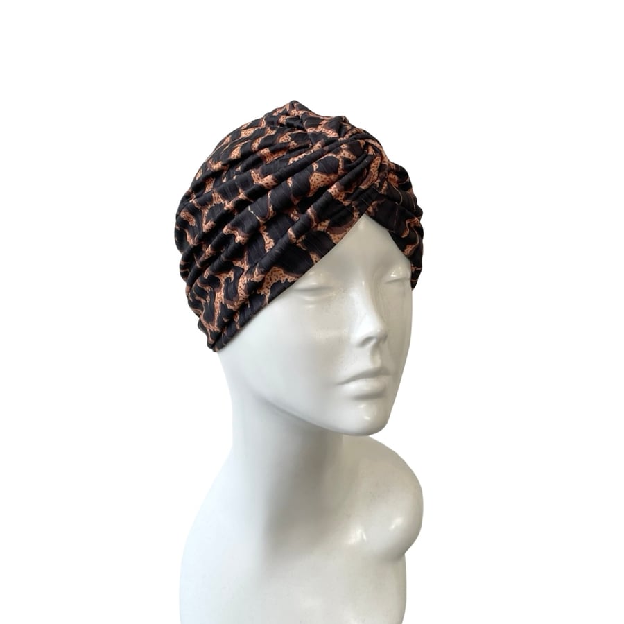 Brown Leopard Print Turban Head Wrap Soft Comfy Retro Twist Turban Head Scarf 